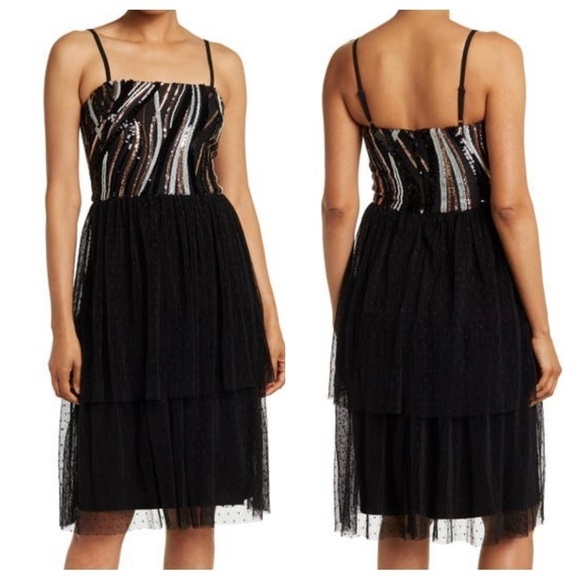 Dress the Population Kady sequin tiered tulle dress NWT